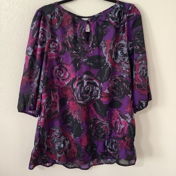 JMS Whimsygoth Witch Gothic Romantic Dark Fairy Floral Grunge Peasant Blouse 1X - Picture 1 of 12